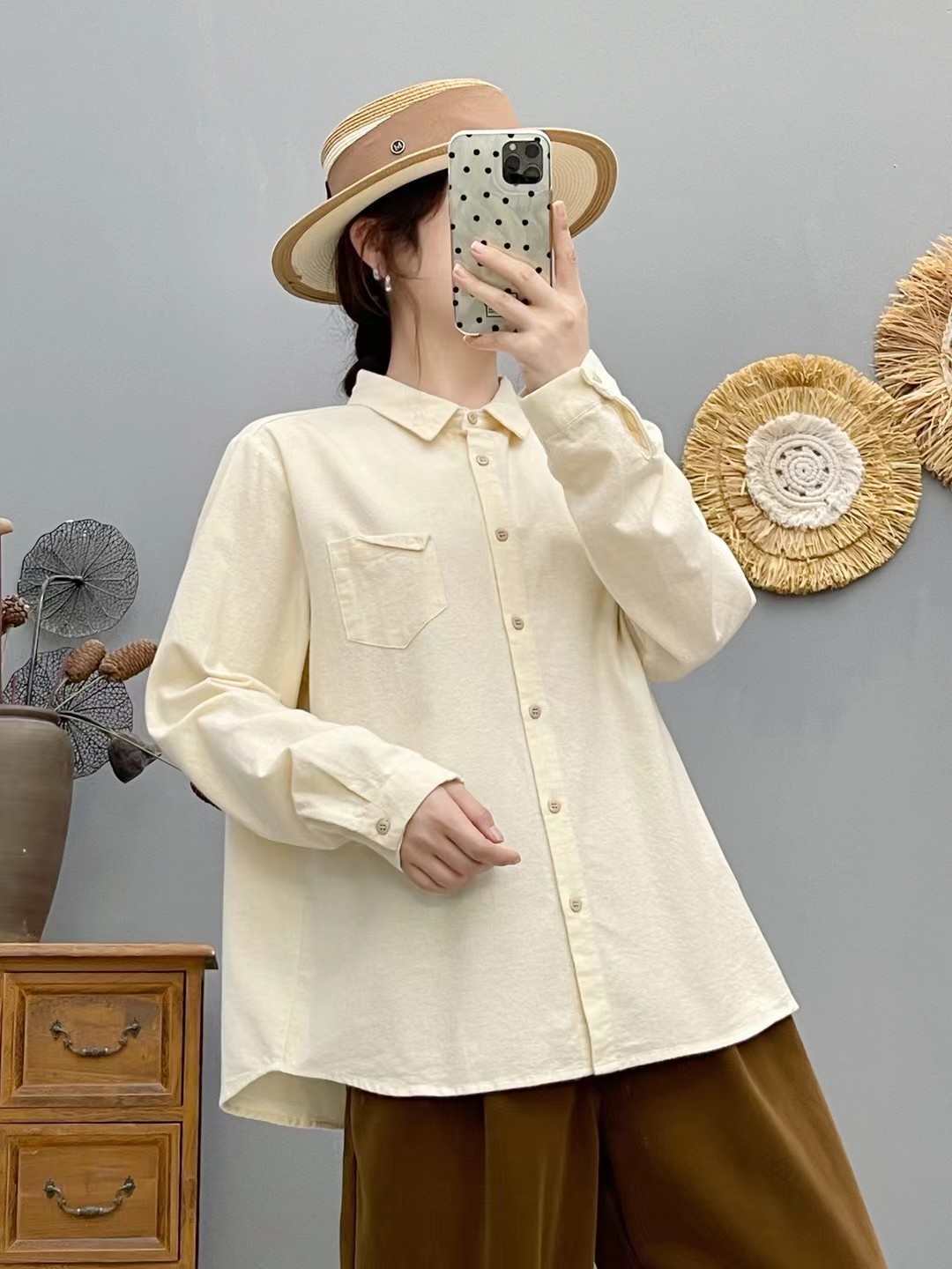 %100纯棉磨毛女衬衫休闲时尚宽松上衣86302