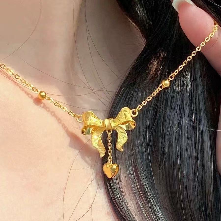 合金项链 在逃公主锁骨项链女蝴蝶结爱心流速吊坠久不掉色