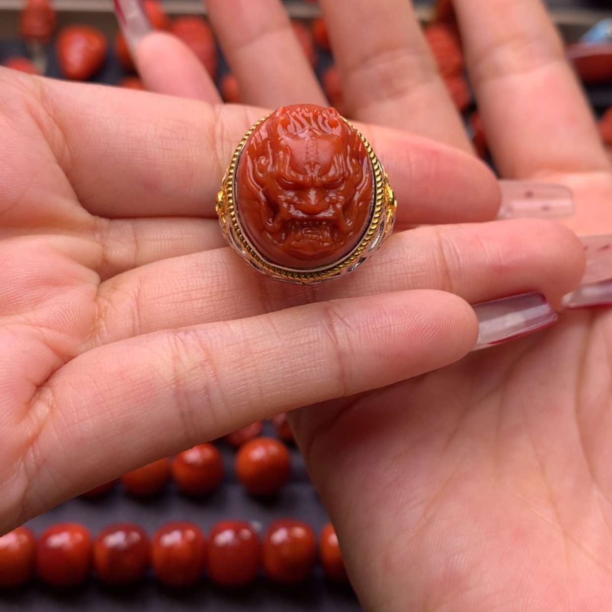 【闪购商品】南红玛瑙龙戒指银S925镶嵌