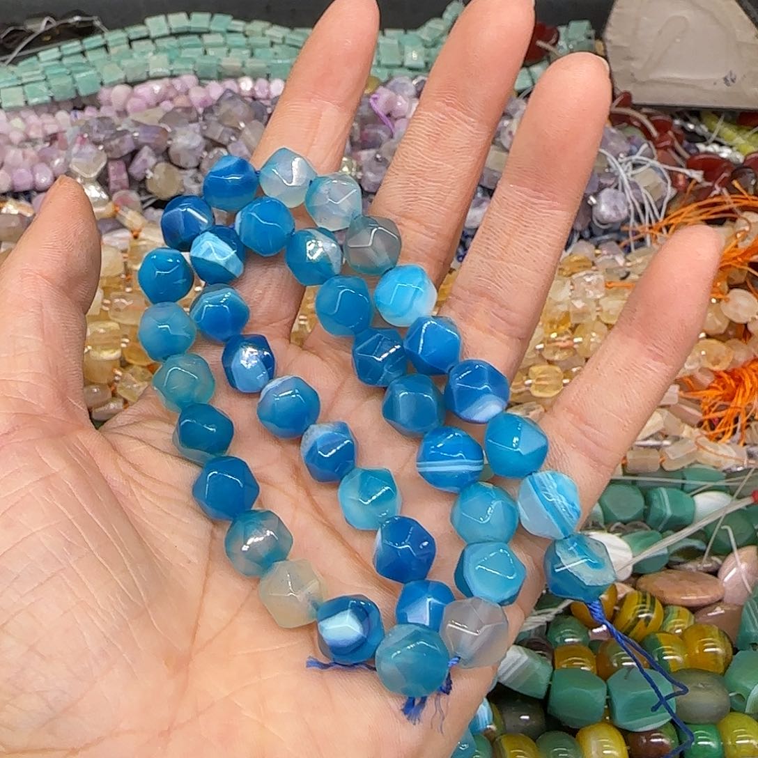 玛瑙/玉髓合金珠宝半成品蓝玛瑙9mm一条切面
