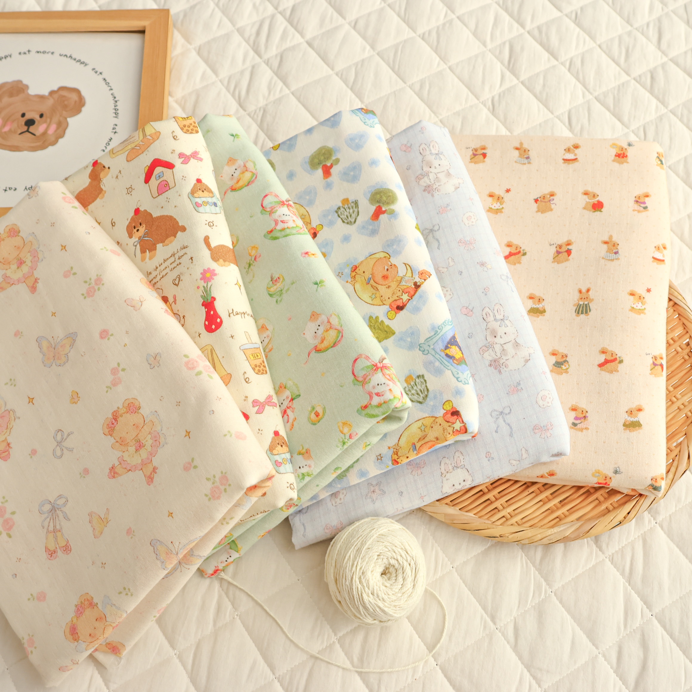 【仙子兔子熊】精梳棉 双层纱布 Q版卡通印花 婴童服装 睡衣 布