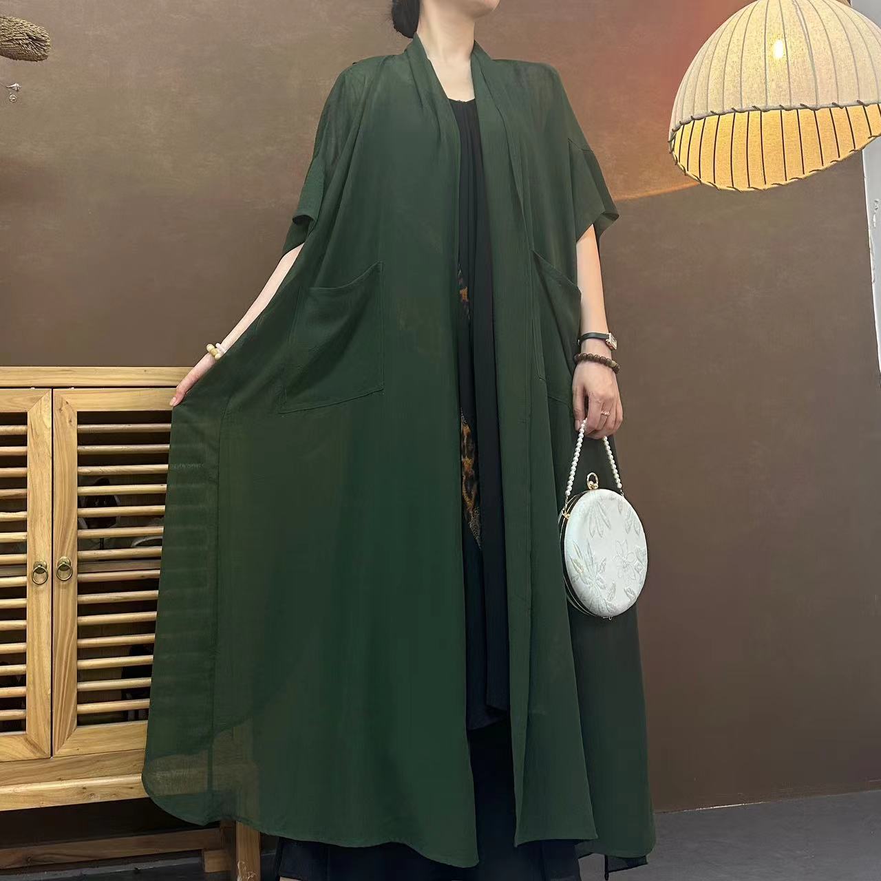 【大海轻奢】W1615新款绿色百搭夏季国风中式设计师款时尚外披