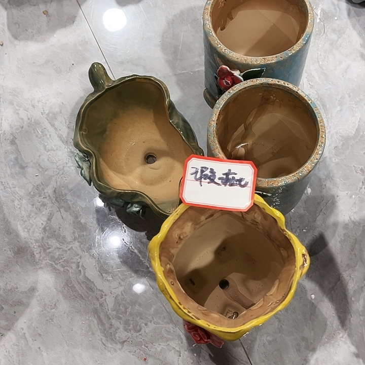 瓷片捏花花盆多肉福利