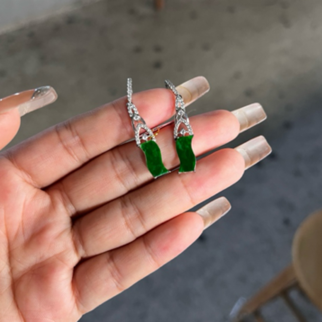缅甸天然A货翡翠无事牌耳坠