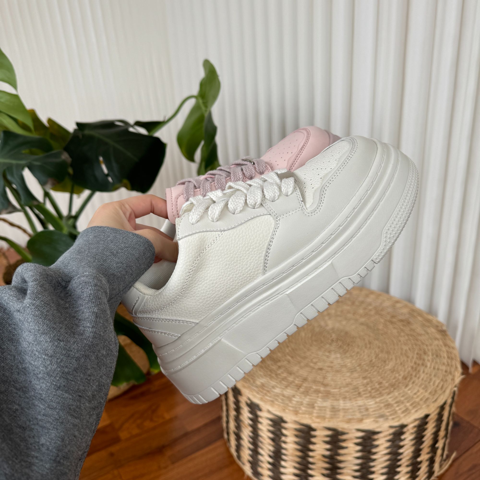 【乐事专属】小白胖～6cm真皮厚底板鞋女小个子增高小白鞋女圆头系带