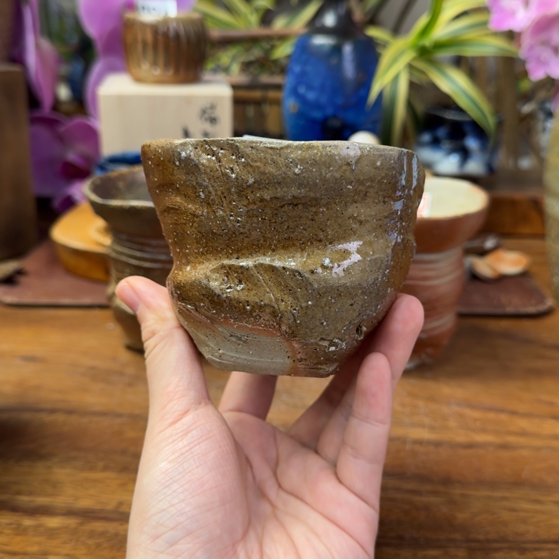 道***然末石泰节备前烧方口杯福利一口价