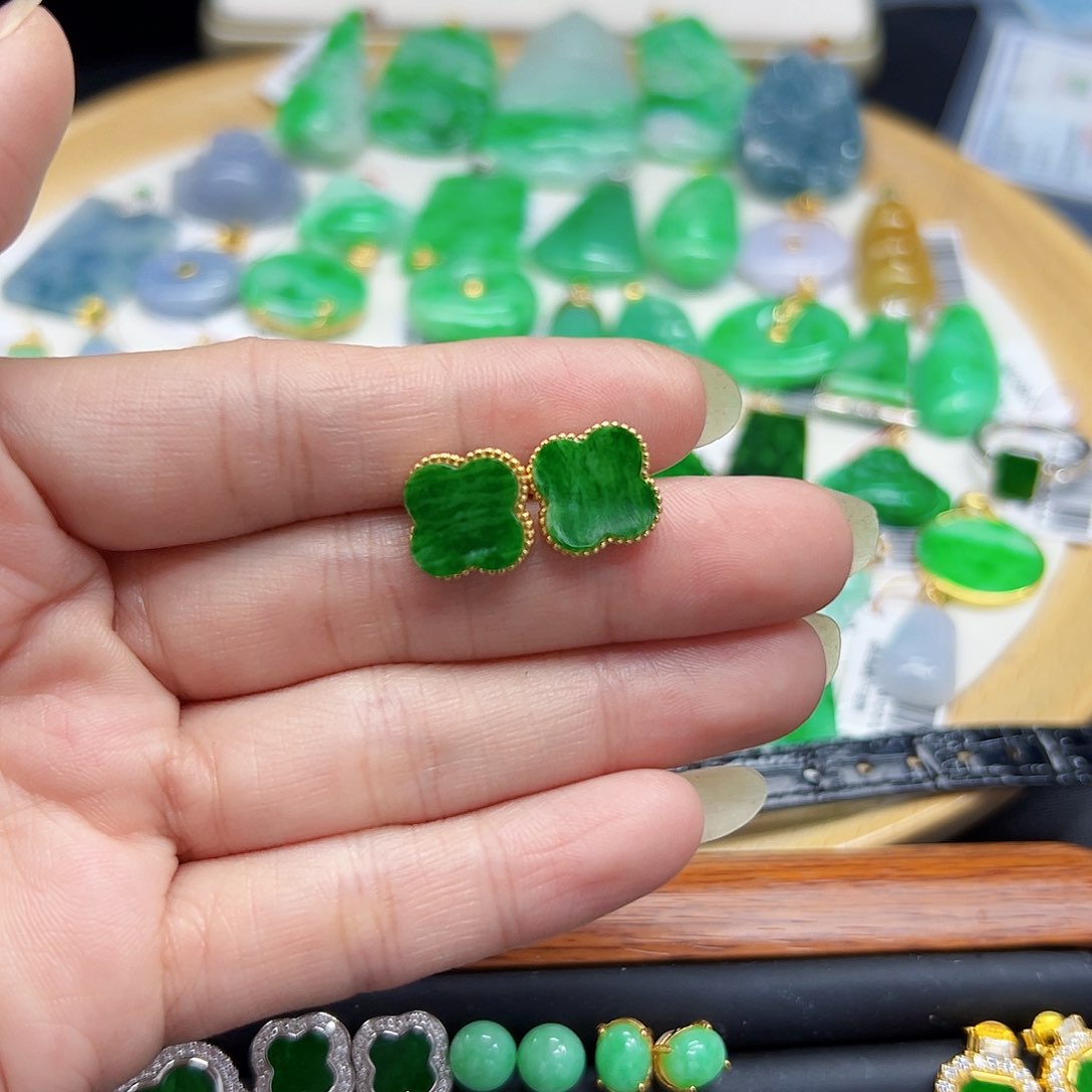 翡翠耳饰银S925镶嵌天然缅料A货一件