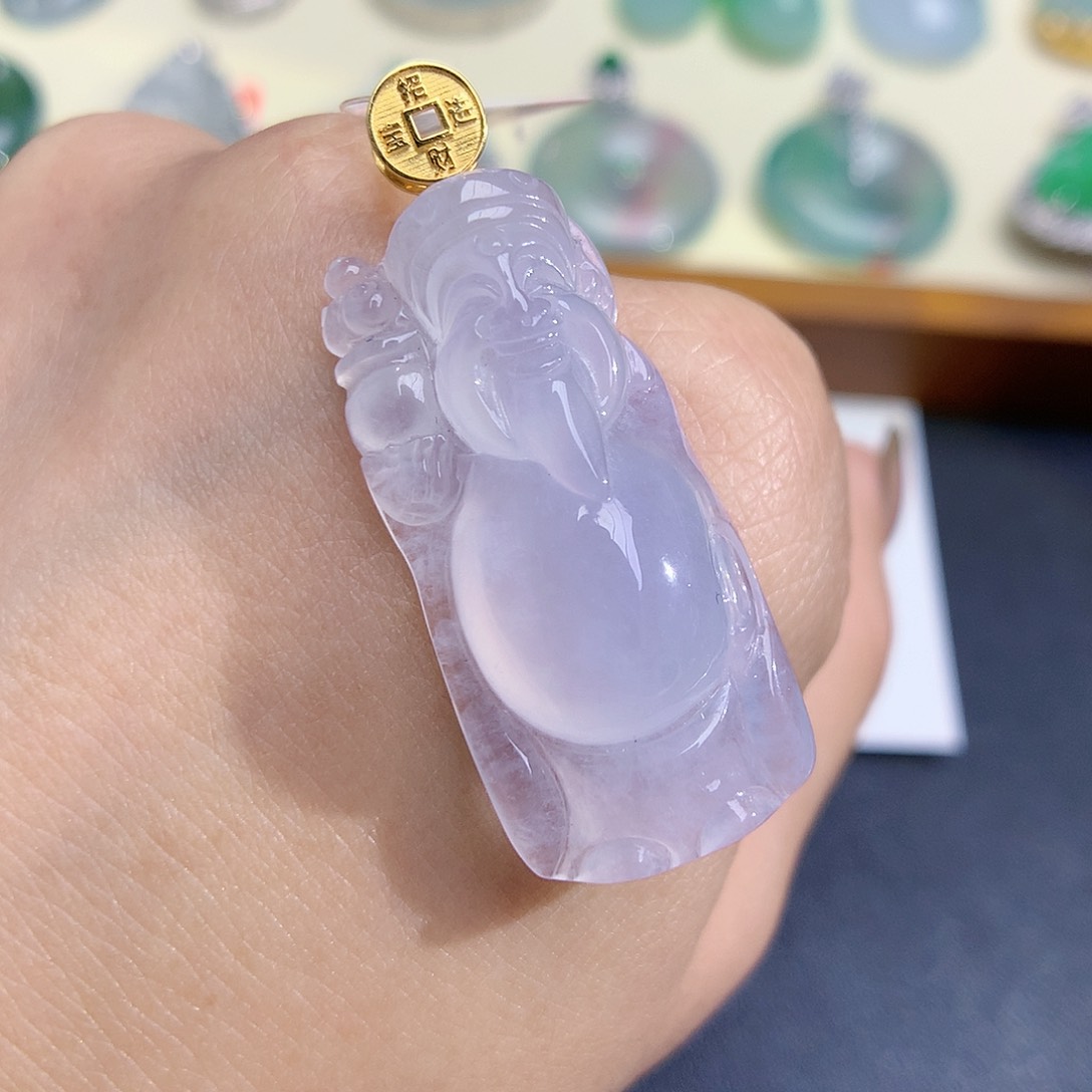 翡翠颈饰18K金镶嵌财神