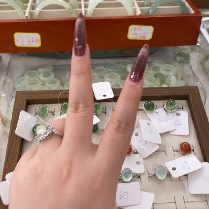 菠***卖蛇纹石玉银S925镶嵌戒指