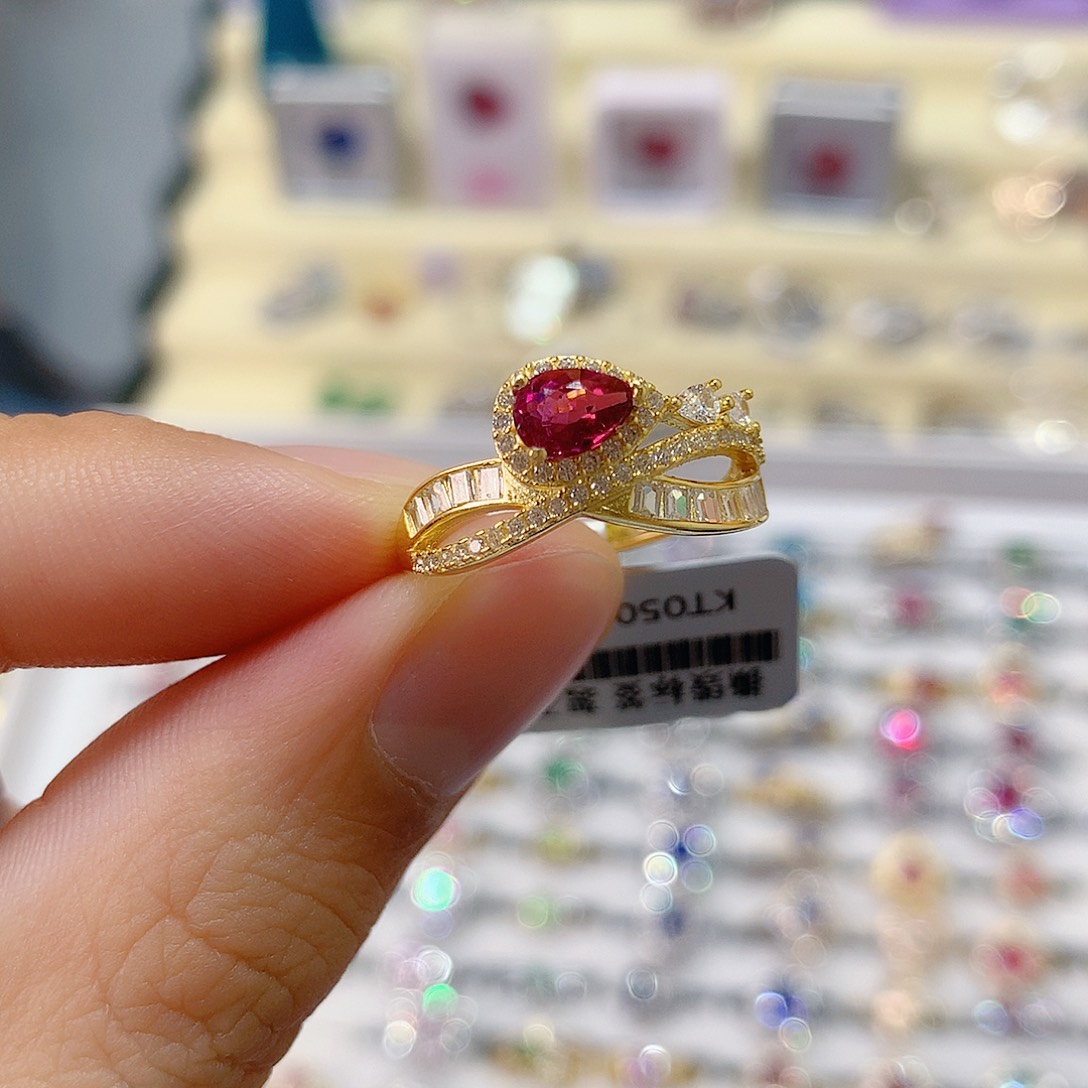 碧玺银S925镶嵌戒指戒指