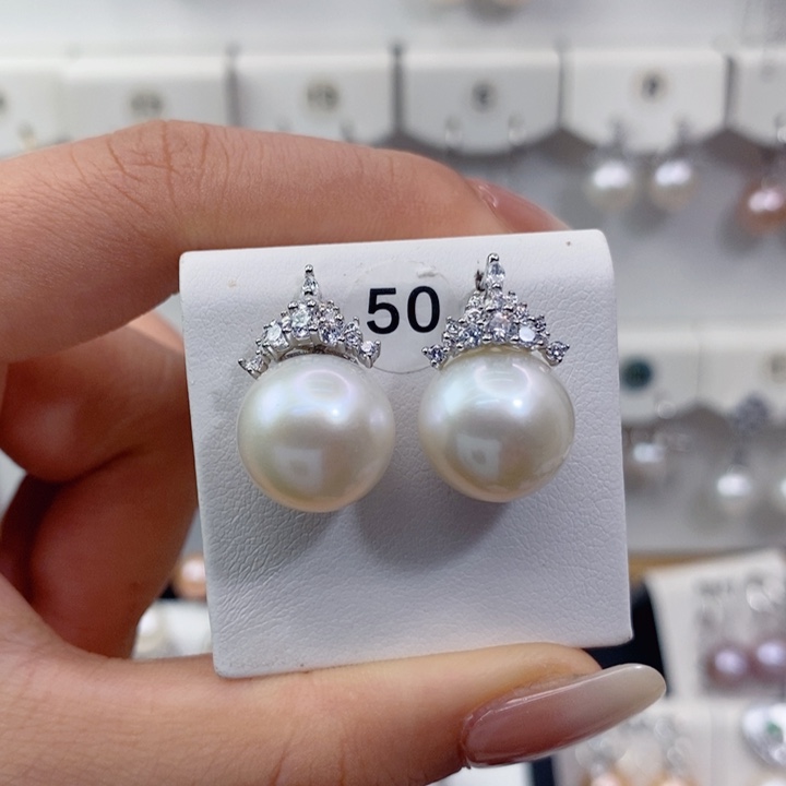 花***王耳饰淡水珍珠银S925镶嵌13mm