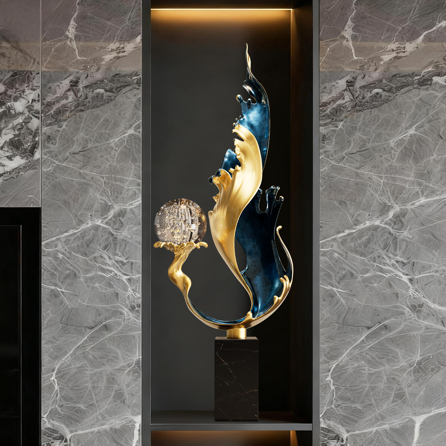 风生水起入户玄关装饰摆件轻奢高档客厅招财电视柜壁龛家居装饰品