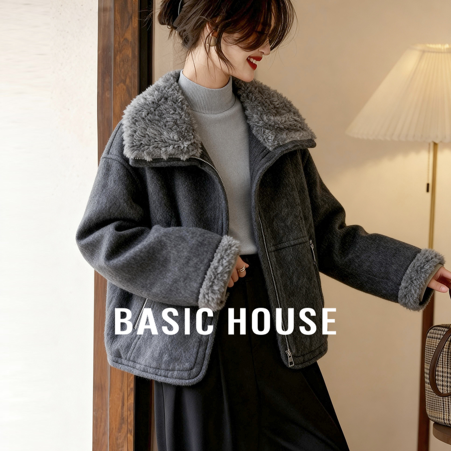 Basic House/百家好冬季新款时尚绵羊毛羽绒毛毛外套-B0625B5RRG2
