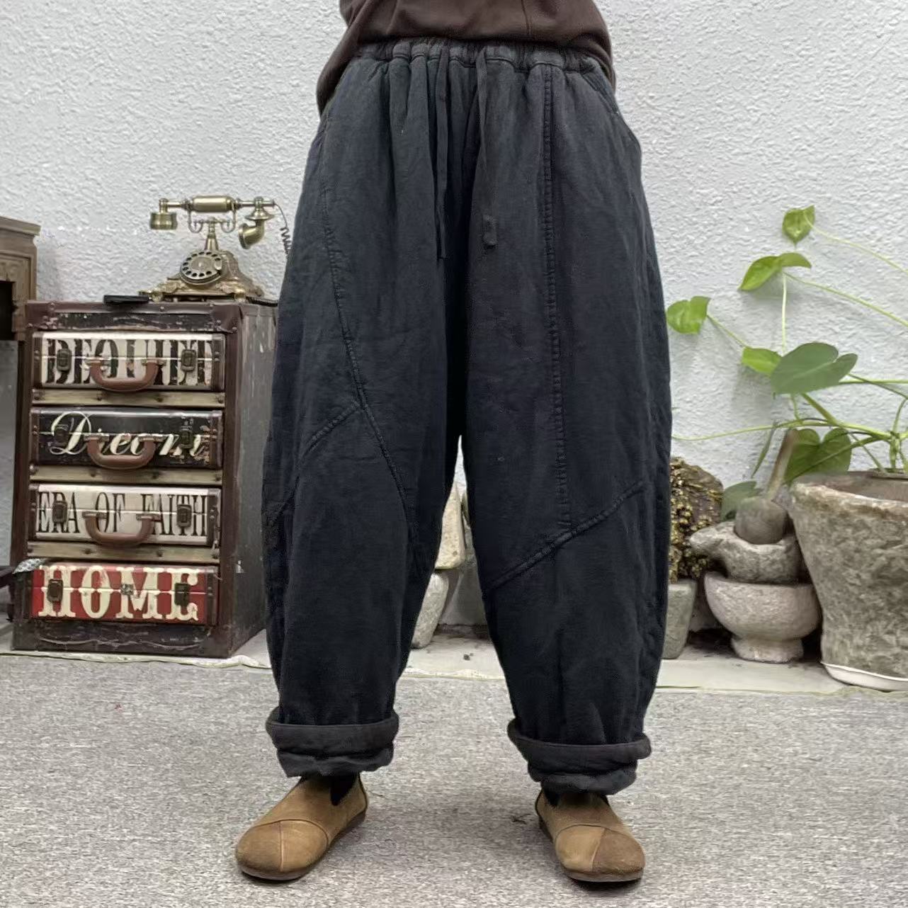 955夹棉菱形压棉棉裤休闲裤（长91臀围140脚口54