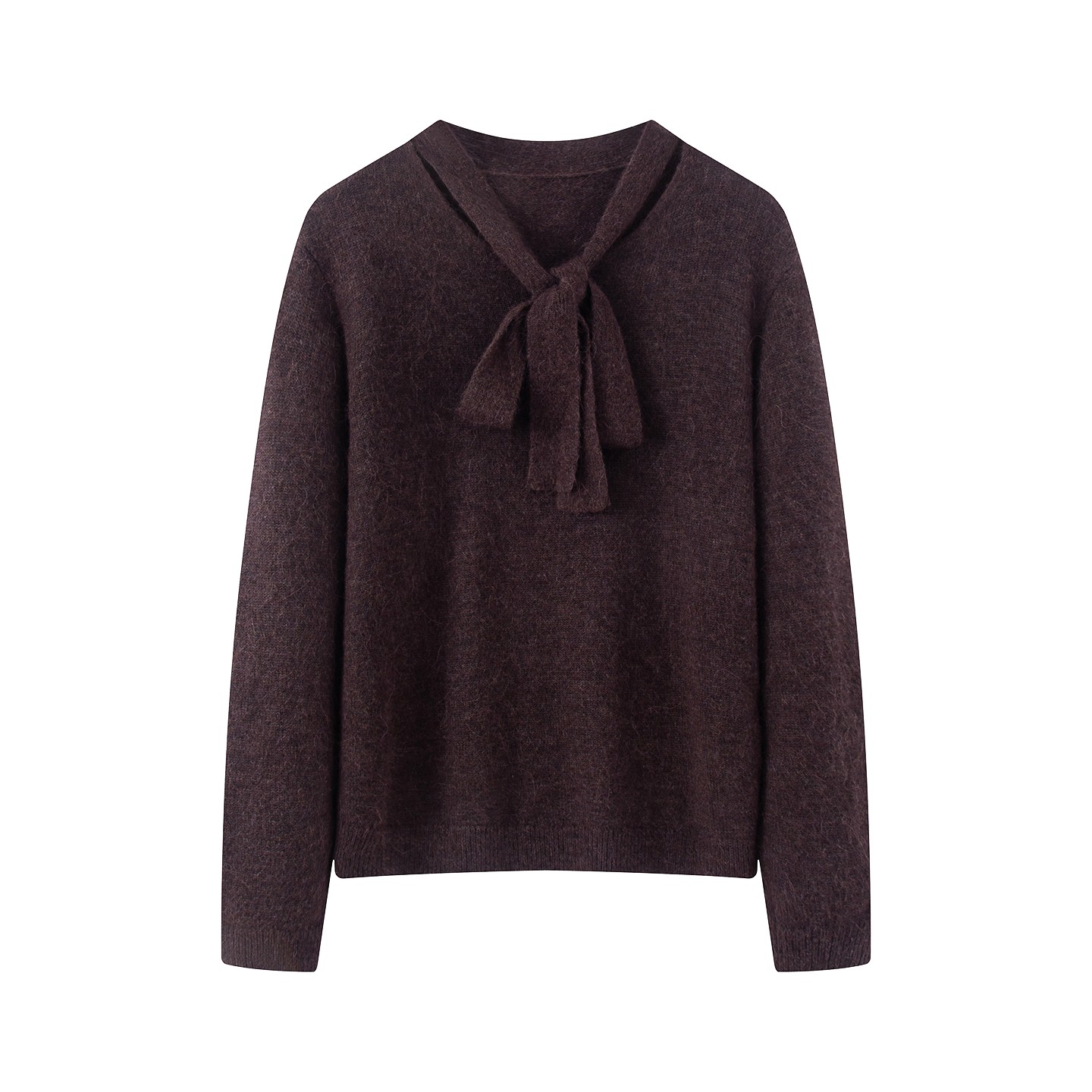 迪卡家商场同款2025秋冬新品时尚飘带领针织衫女厚款打底毛衣7117