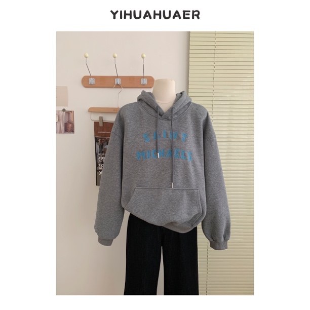 B韩国原单【松弛韩女】东大门韩系牙刷字母时尚连帽加绒卫衣2026