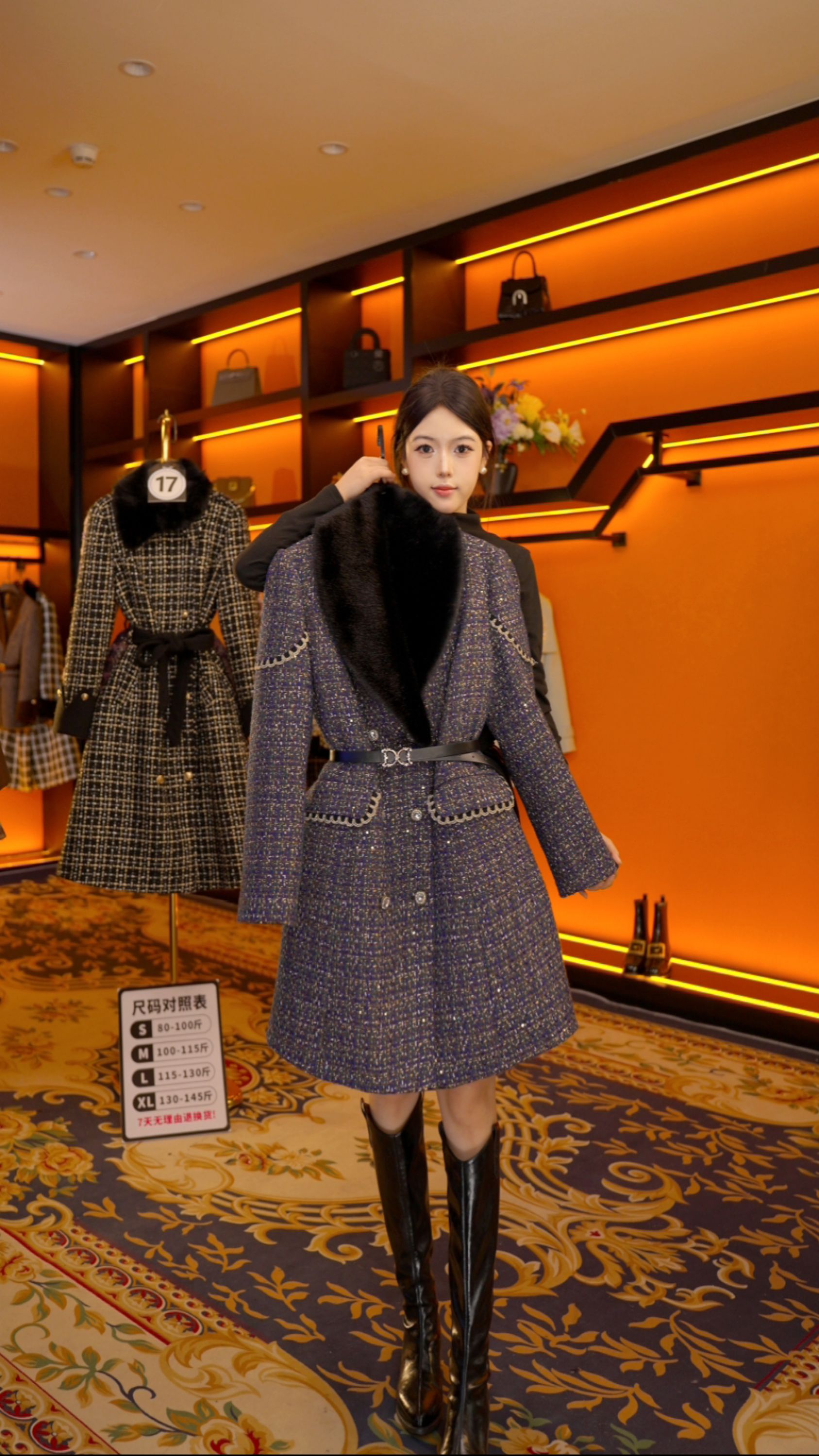 【GG】气质轻奢小香风设计师冬季秋冬女士收腰羽绒中长款 A025