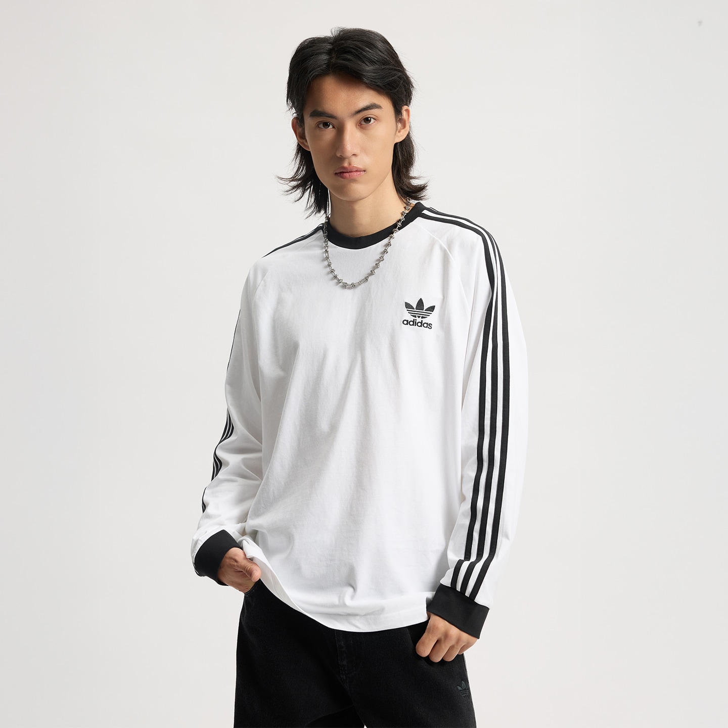 adidas阿迪达斯三叶草Adicolor三条纹男子运动休闲长袖T恤IA4879