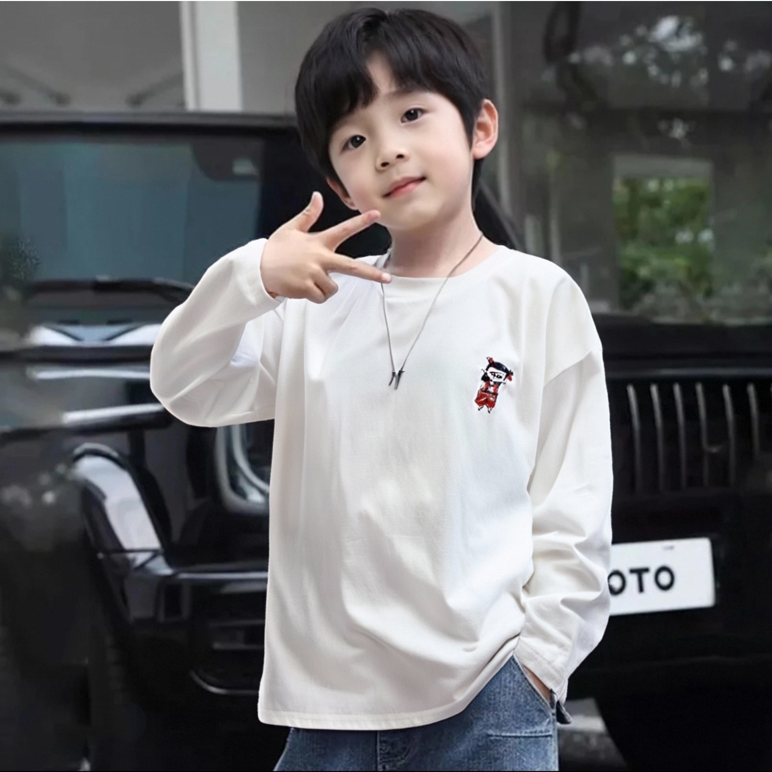 （哪吒潮T）刺绣韩版儿童纯棉秋衣男童秋衣长袖打底秋衣简约长T恤