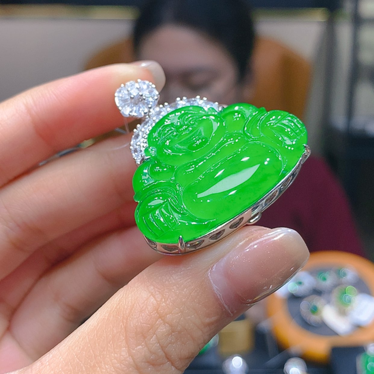 【闪购商品】翡翠银S925镶嵌颈饰小**贝3柒姐