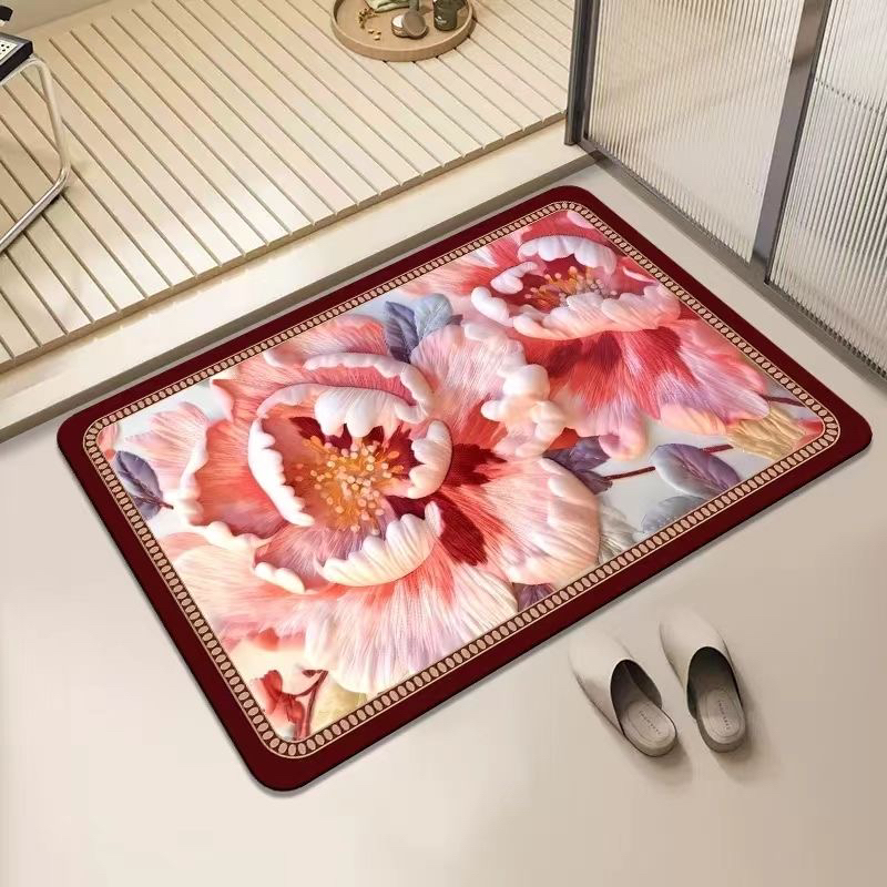 HY217-50×80硅藻泥5D效果立体大花入户卫生间卧室厨房地毯地垫