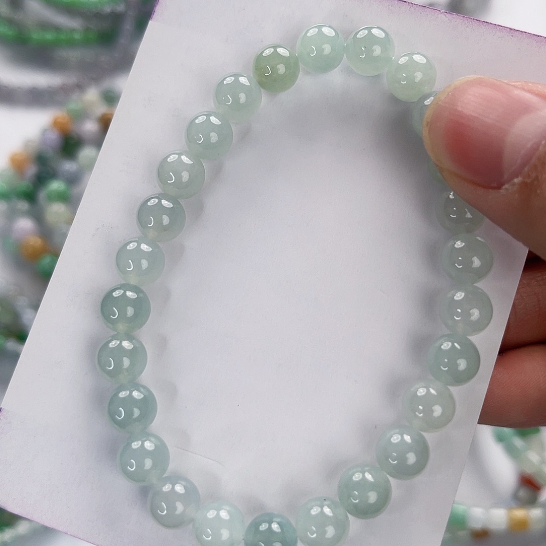 翡翠未镶嵌手链翡翠珠串白月光