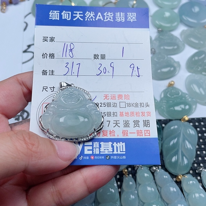 翡翠颈饰银S925镶嵌天然翡翠吊坠