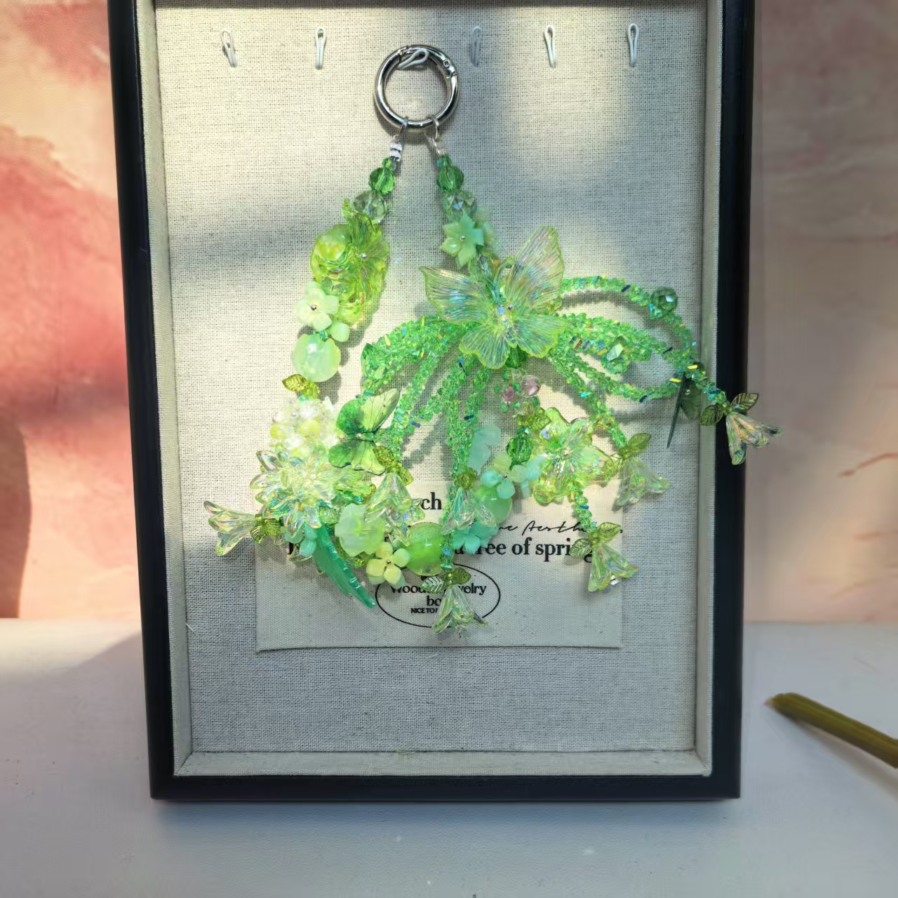 春季新款DIY手作A427-绿色系重工大蝴蝶手机链