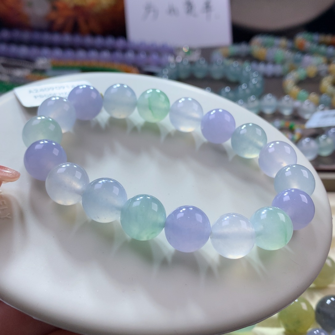 翡翠手链未镶嵌木那冰幻彩卡10.7-11