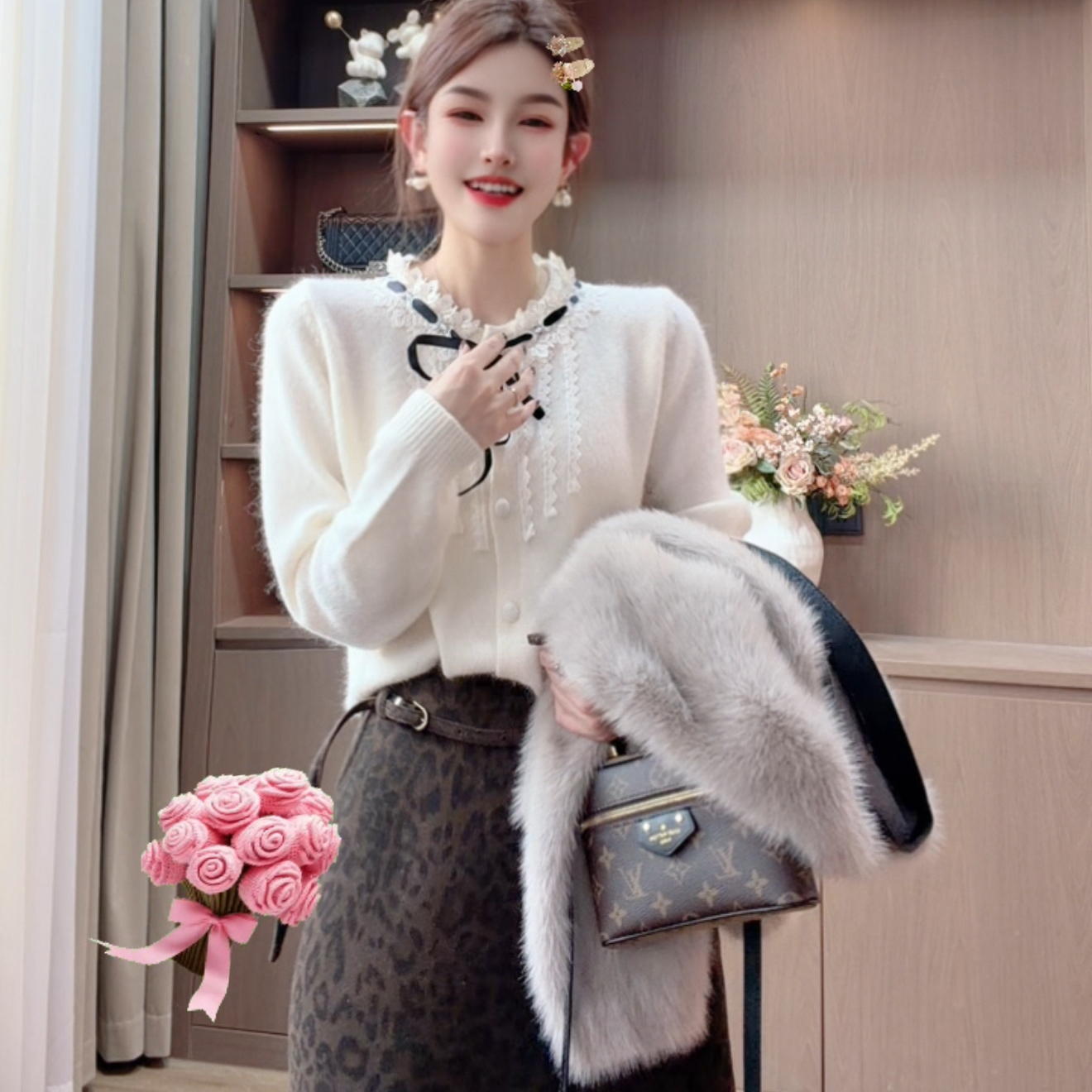 【容容定制】秋冬新款时尚小香风减龄针织开衫女 洋气显瘦气质1209