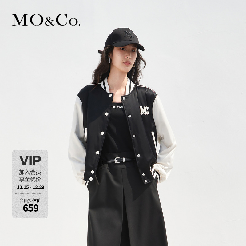 MOCO春季三醋酸混纺MC刺绣撞色棒球服夹克外套MBD1JKTT10