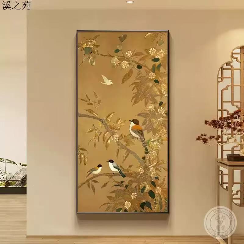 H020(所见即所得）宋式美学喜上眉梢花鸟图玄关入户正竖版装饰画