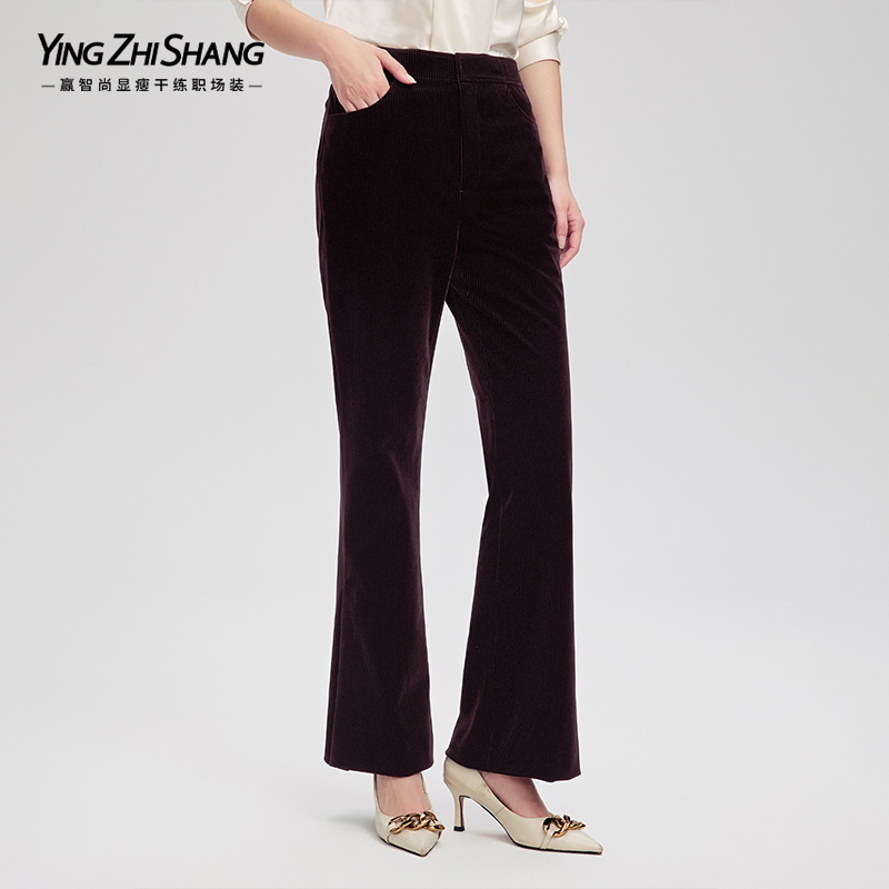 赢智尚春冬韩国进口霜绒酒红色紧身喇叭长裤时尚显身材ZV02536