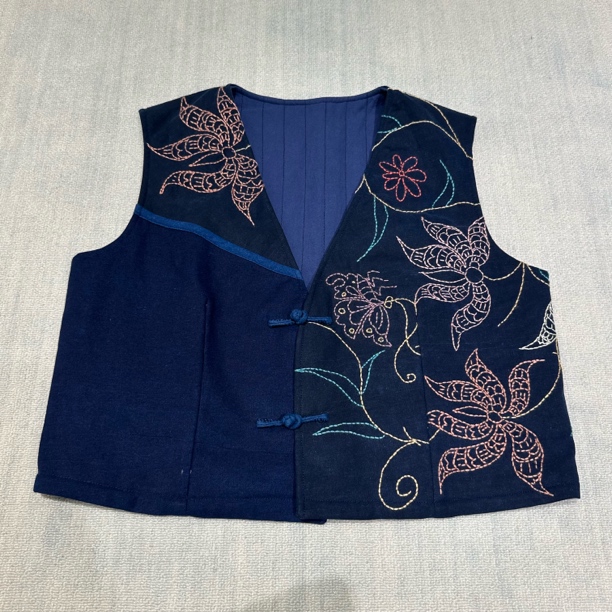手工刺绣修身型薄棉背心中国风唐装马甲