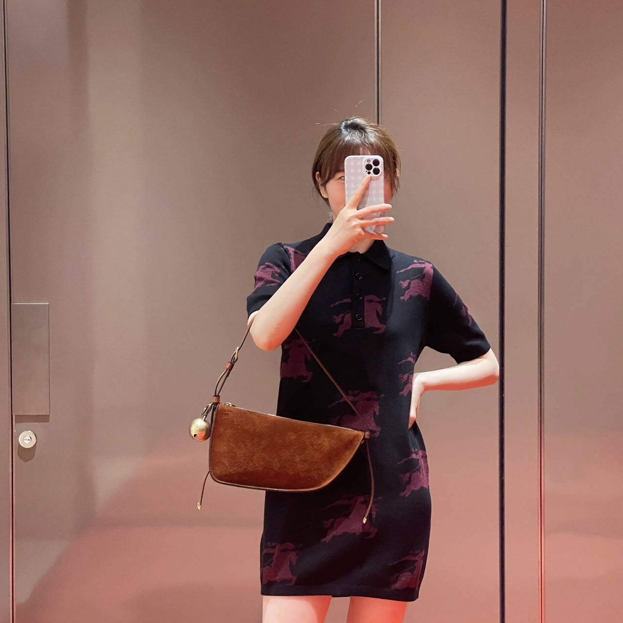 99新 BURBERRY/博柏利 tob224/满印战马中长款短袖连衣裙 m码 棉