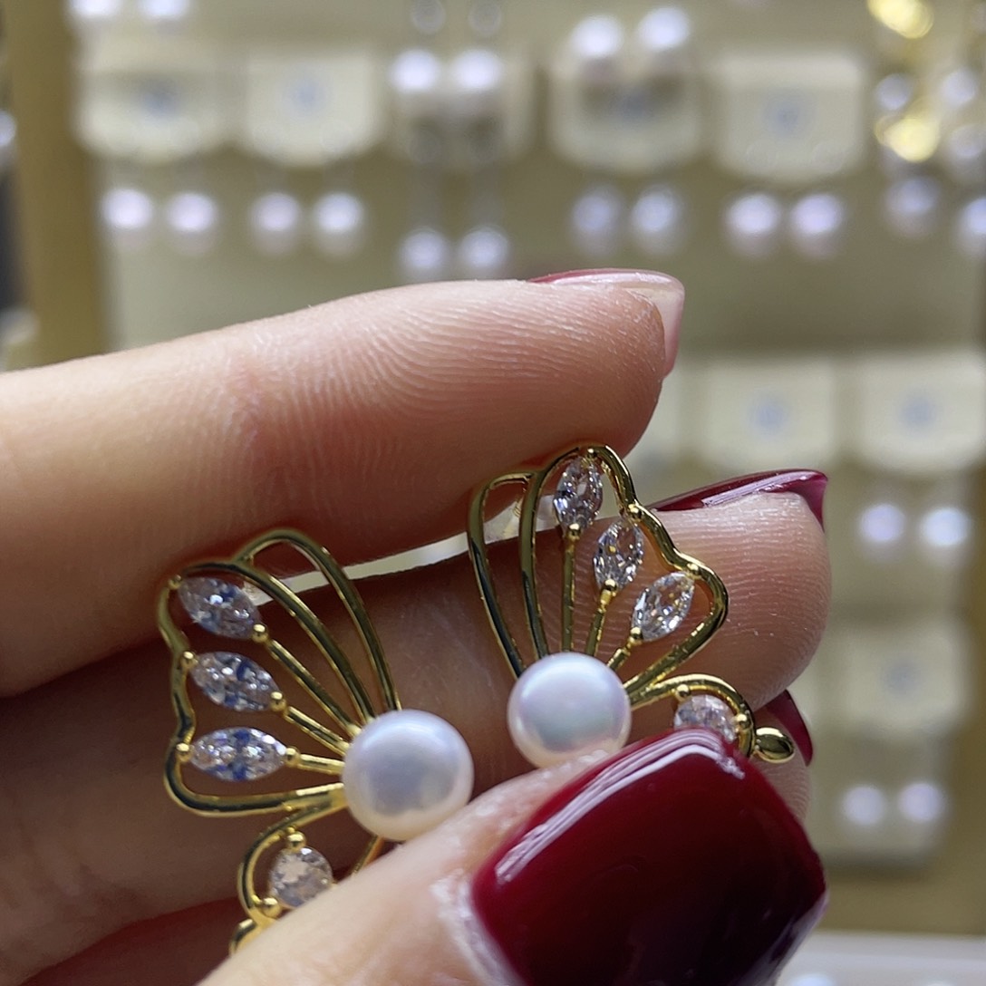 淡水珍珠耳饰银S925镶嵌