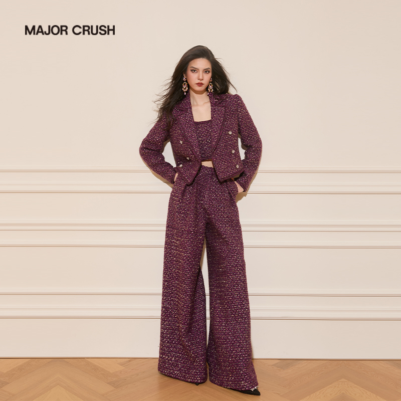 MAJOR CRUSH新款设计师小香风月落星河时尚粗花呢套装66249