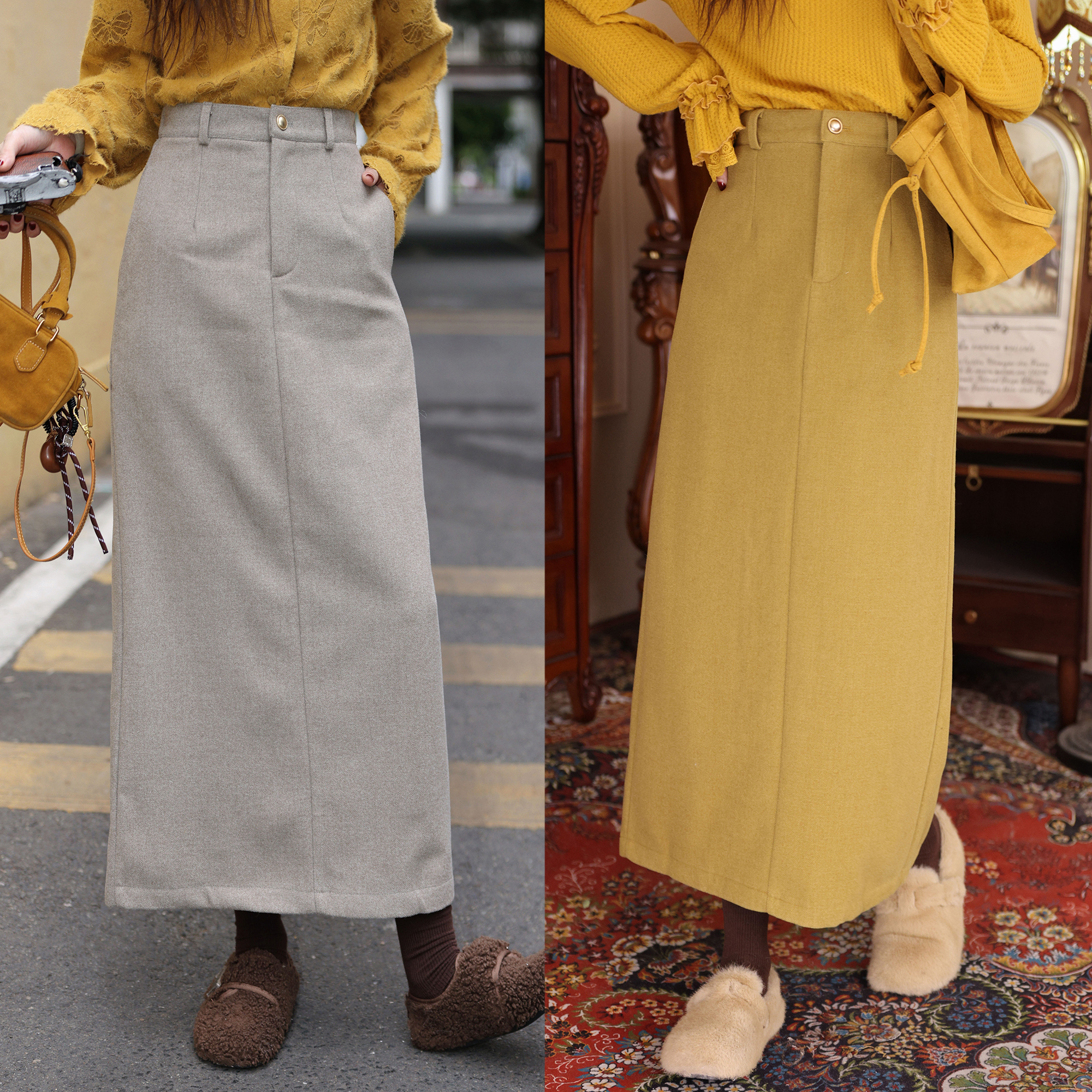 陈大器【午后光斑】港风复古秋冬显瘦高腰百搭半身裙子JM2477692