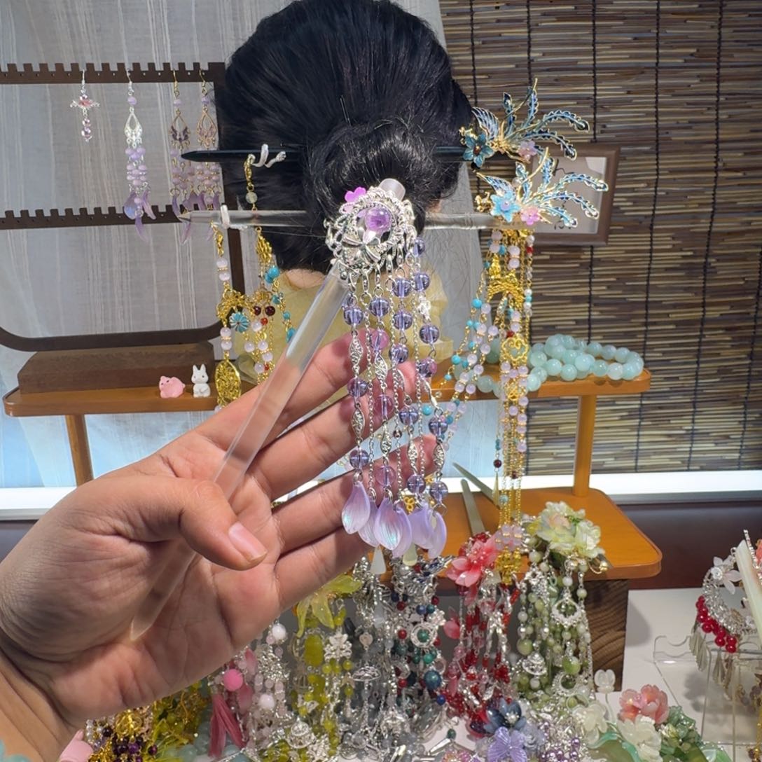 星***梦蛇纹石玉合金发饰