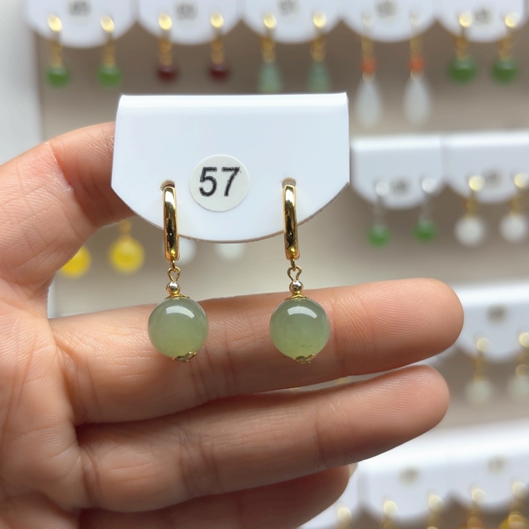 和田玉耳饰银S925镶嵌