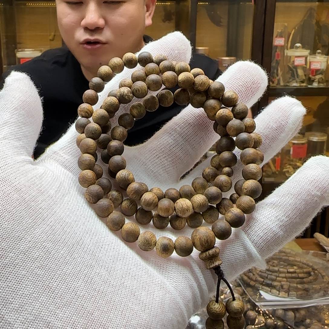 沉香手串国香棋楠老白棋念珠多圈069mm16.6g