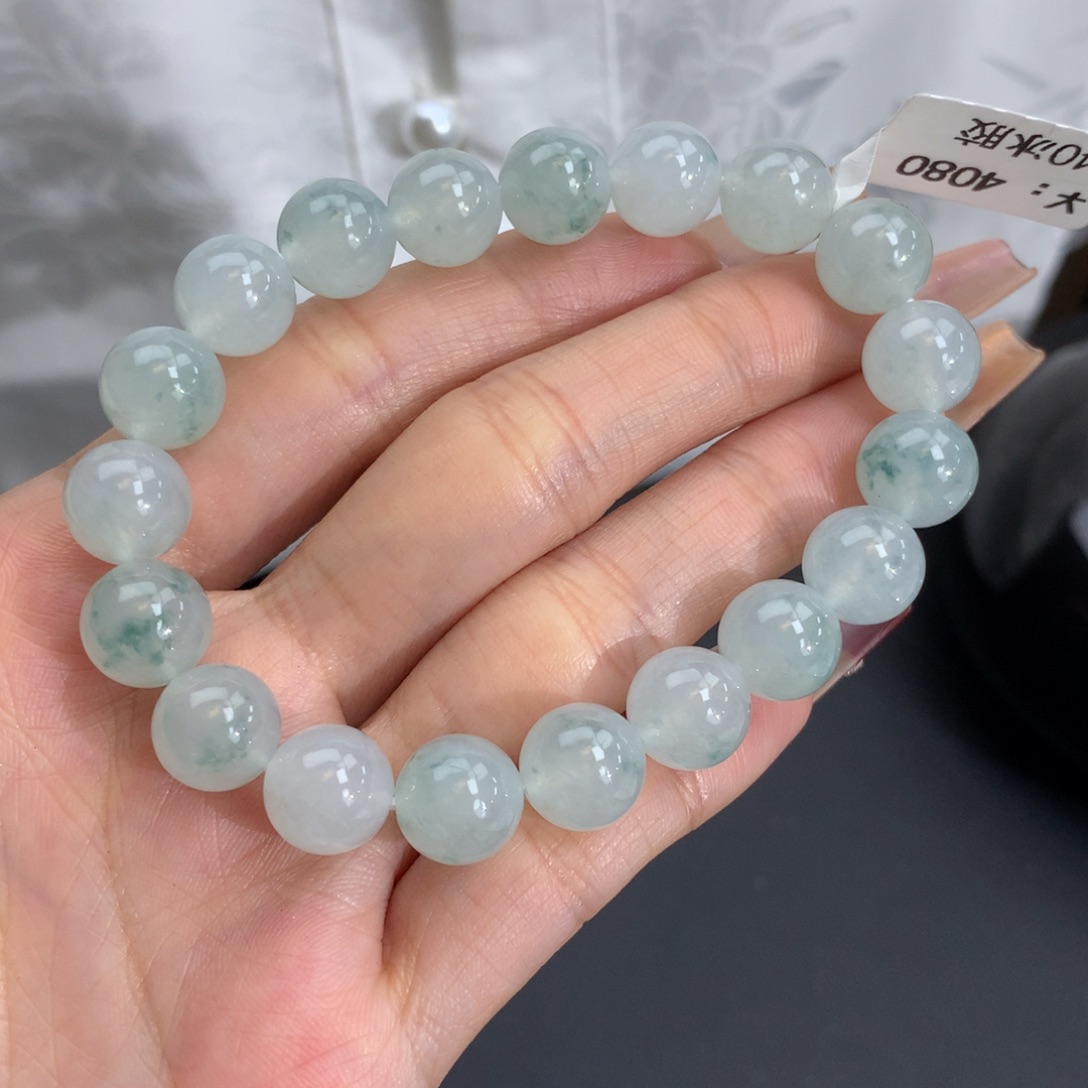 翡翠手链未镶嵌卡10冰胶蓝晴飘花手串