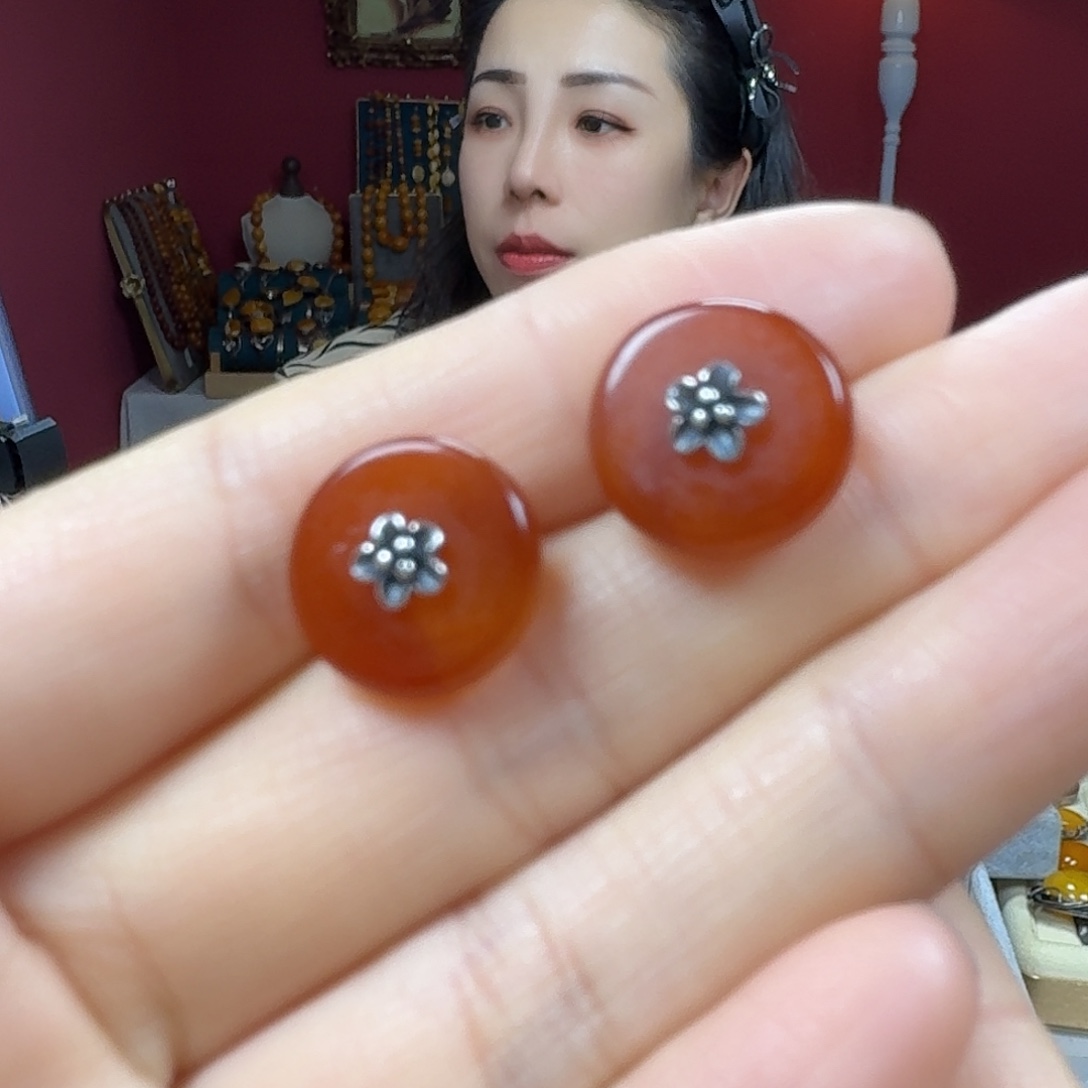 蜜蜡银S925镶嵌耳饰耳钉