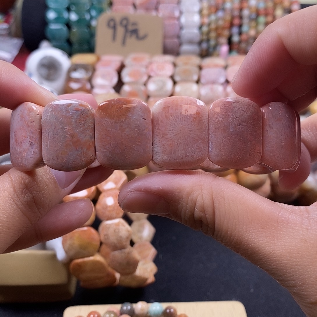 硅化珊瑚（珊瑚玉）未镶嵌手牌  上新 粉花 8