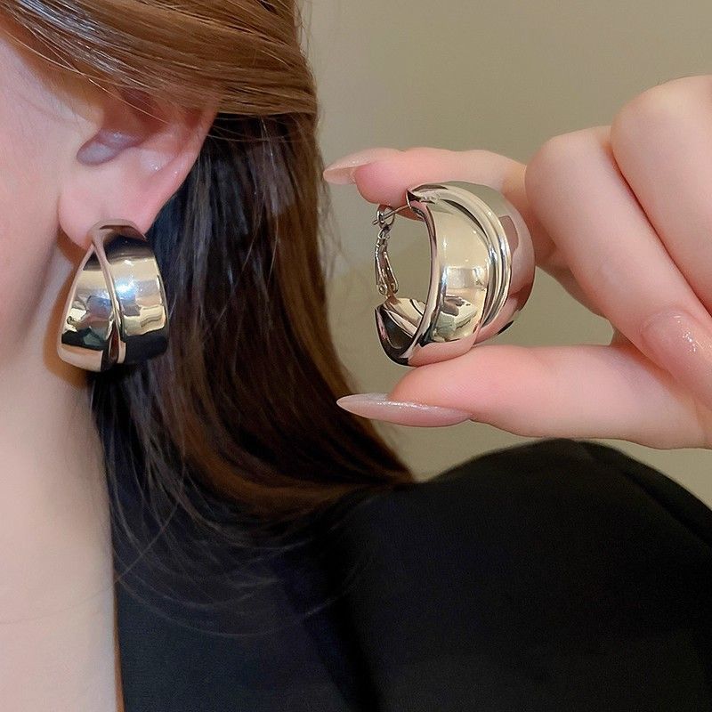 合金耳饰 A136夸张C形双层圆形耳圈女轻奢高级感气质耳钉8529