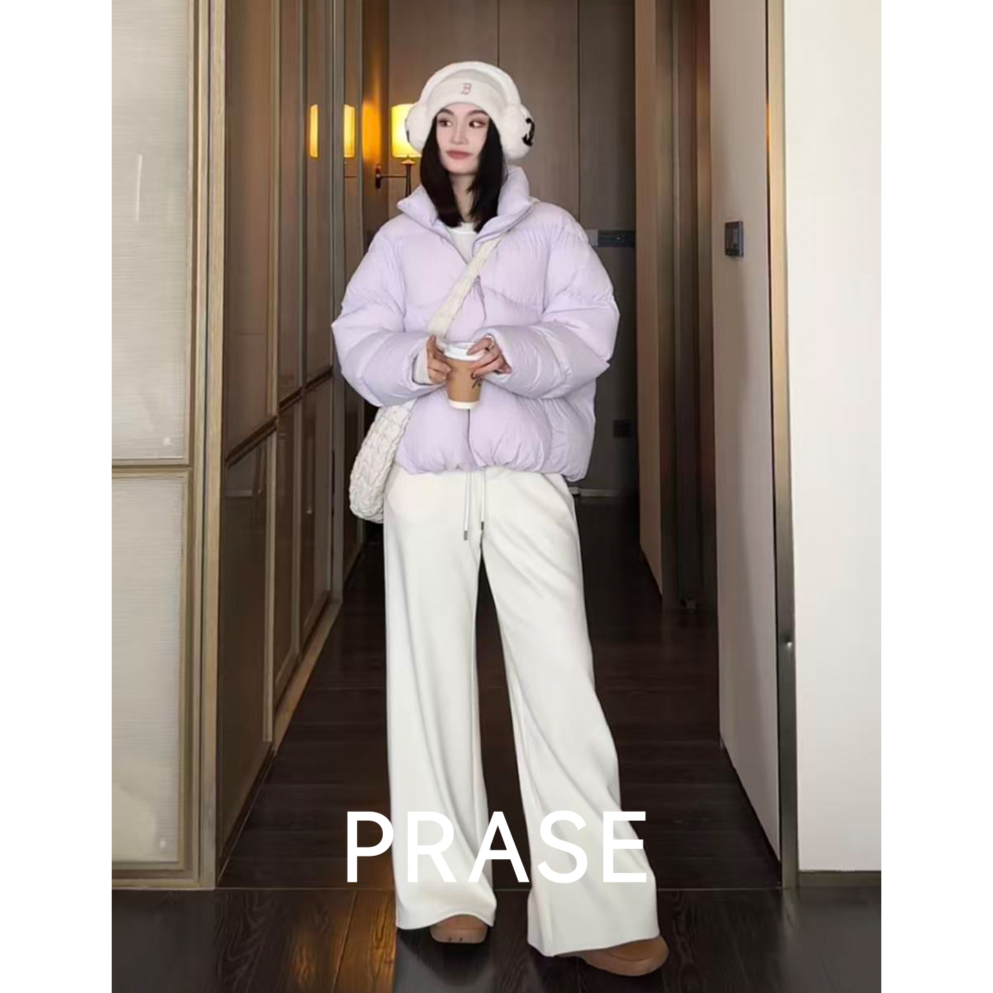 PRASE·噜【软糯时光】微胖秋冬高腰显瘦抽绳加绒微喇裤PR510E82