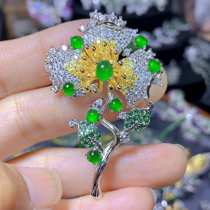 翡翠戒指银S925镶嵌天然翡翠