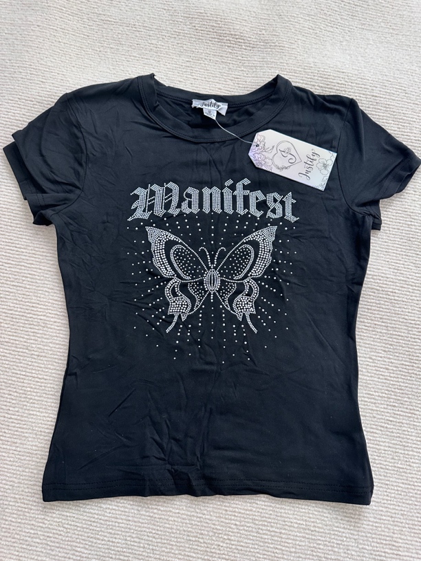 黑色烫钻紧身上衣