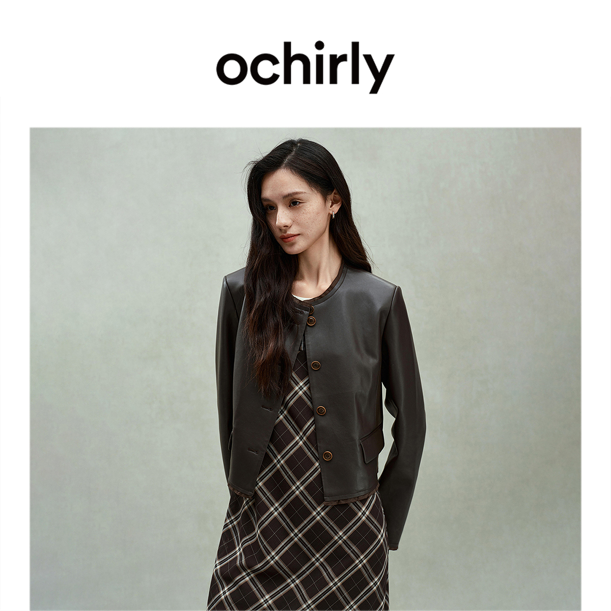 ochirly欧时力 花边PU皮衣外套女夹克复古气质高级感2025春季新品