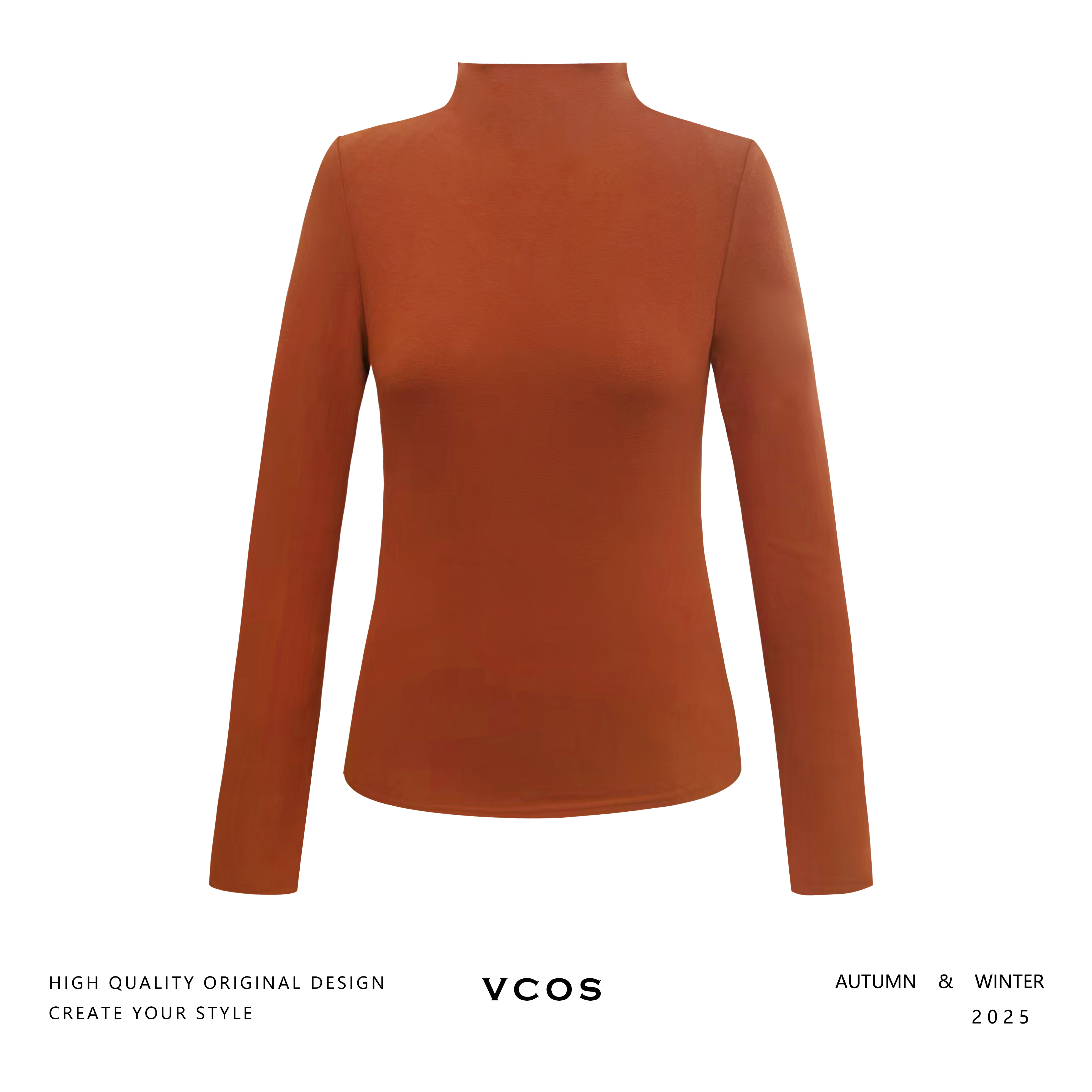 VCOS高领暖柔弹力双面磨毛百搭舒适打底衫